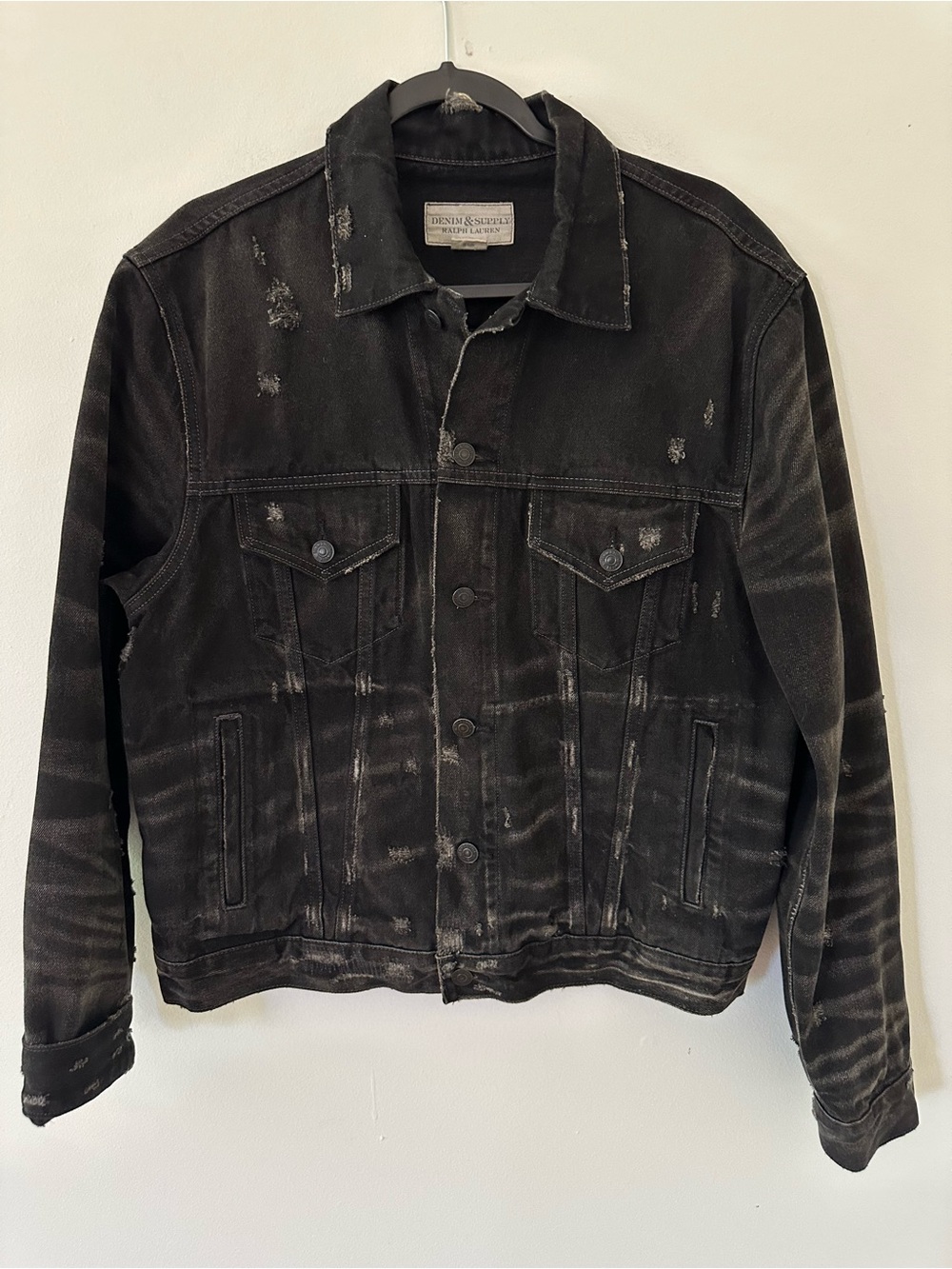 Ralph Lauren Denim & Supply Men’s Black Distressed Jacket USA Flag RRL size L - Picture 3 of 8
